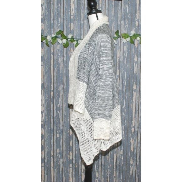 Energe World Wear Ladies Gray White Cardigan Sweater SZ L Open Front Lace LS - Picture 7 of 12